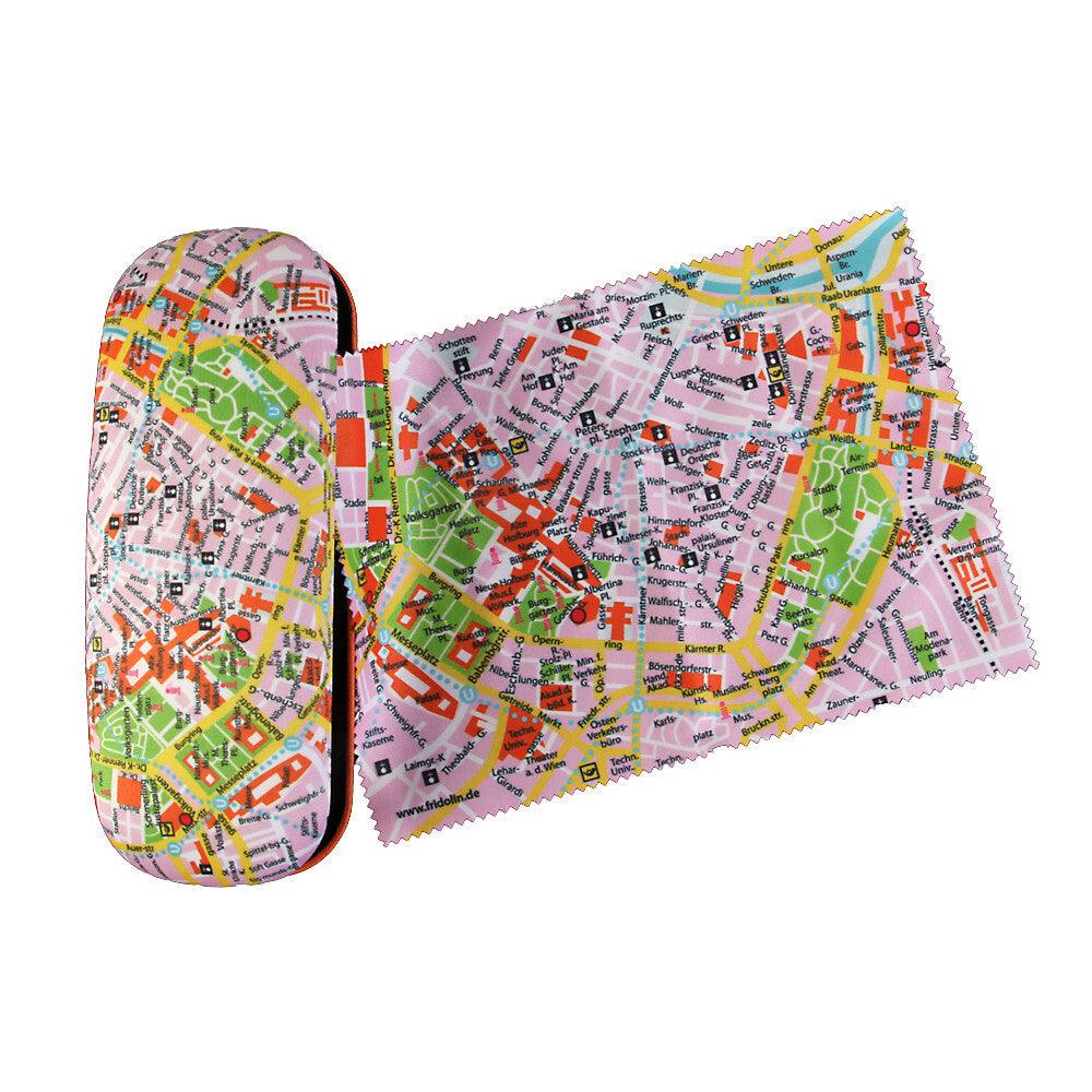 Brillenetui Wien Stadtplan Vienna City Map Etui mit Velour bezogen und Putztuch | Wandbild Galerie