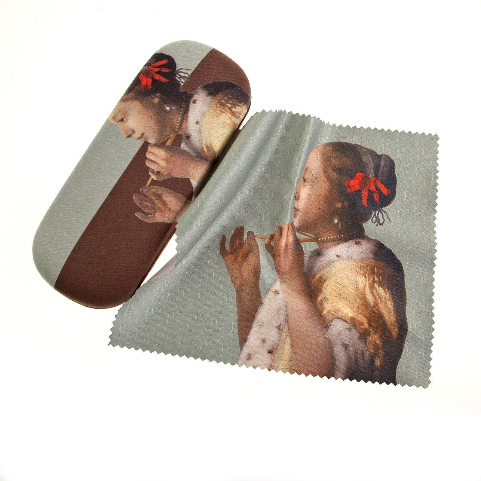 Brillenetui mit Putztuch Frau mit Perlenkette Johannes Vermeer | Wandbild Galerie