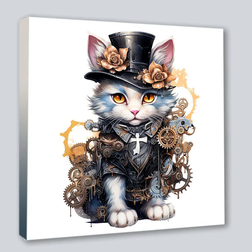 Wandbild Katzenkinder 11 Steampunk Kunstdruck auf Leinwand | Wandbild Galerie