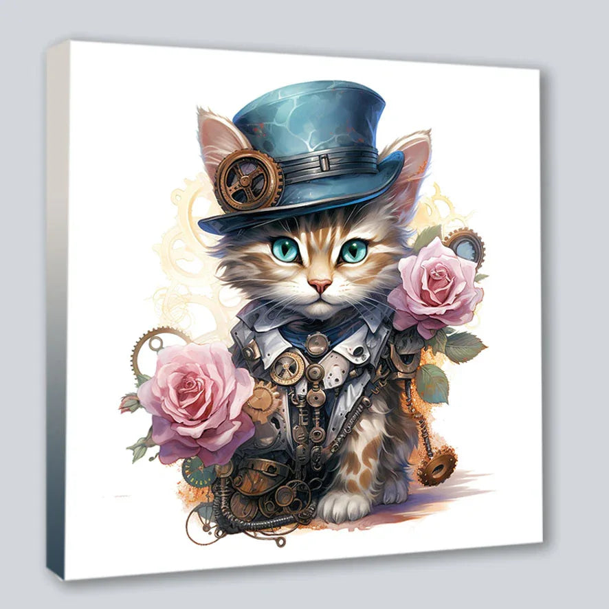 Wandbild Katzenkinder 12 Steampunk Kunstdruck auf Leinwand | Wandbild Galerie