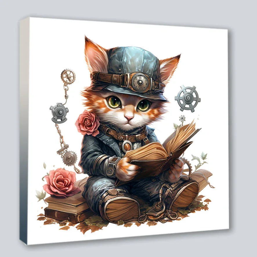 Wandbild Katzenkinder 15 Steampunk Kunstdruck auf Leinwand | Wandbild Galerie