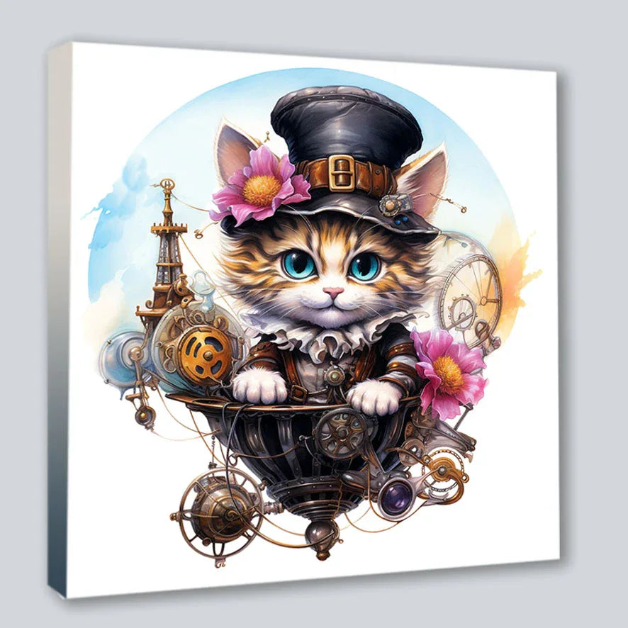 Wandbild Katzenkinder Steampunk Kunstdruck auf Leinwand direkt zum Aufhängen | Wandbild Galerie