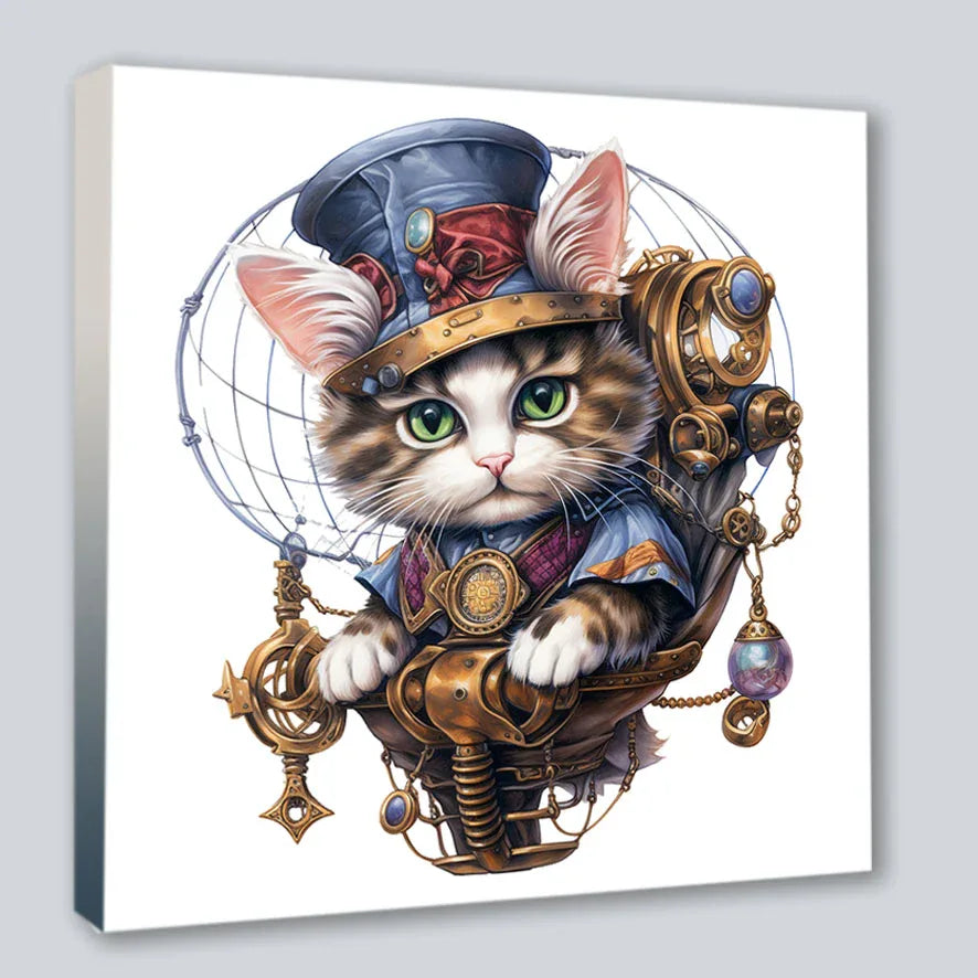 Wandbild Katzenkinder 3 Steampunk Kunstdruck auf Leinwand | Wandbild Galerie