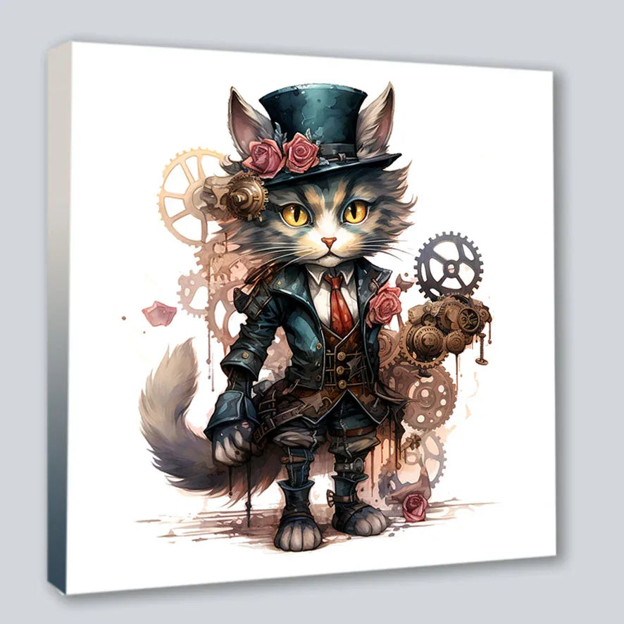 Wandbild Katzenkinder 5 Steampunk Kunstdruck auf Leinwand | Wandbild Galerie