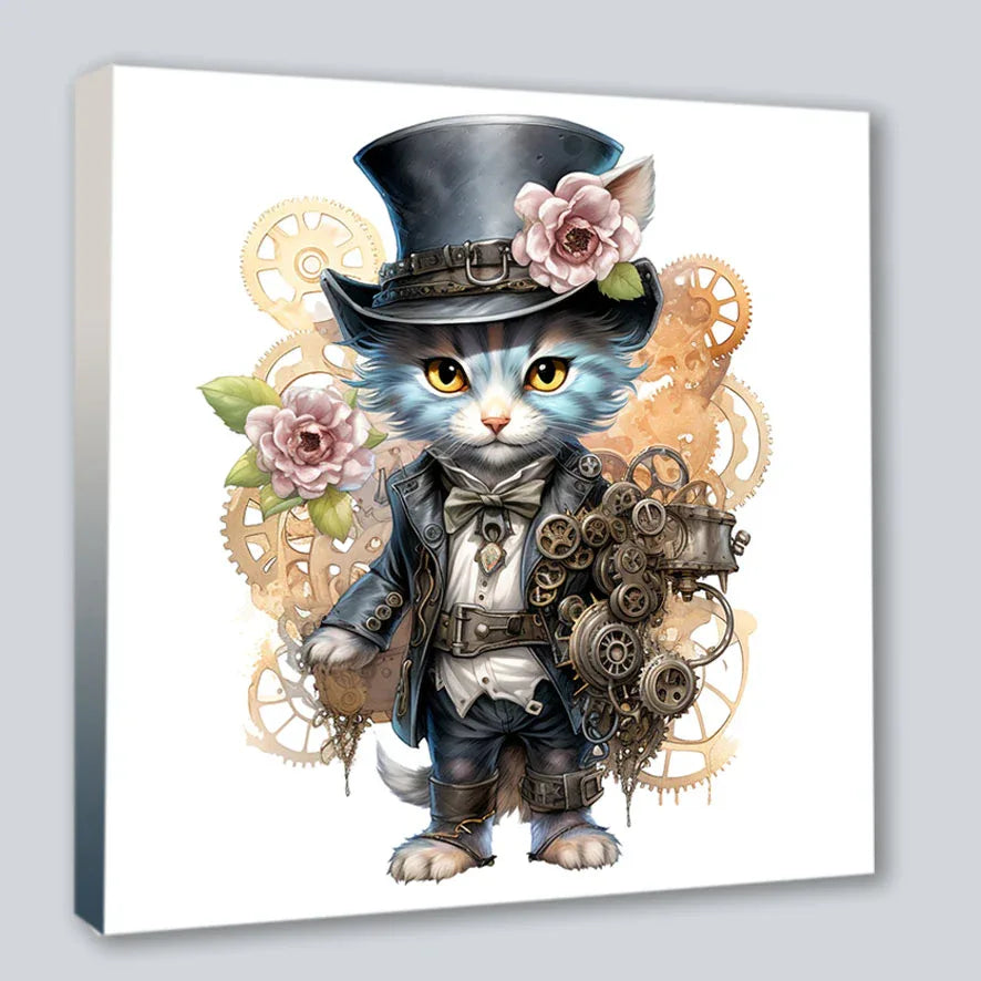 Wandbild Katzenkinder 6 Steampunk Kunstdruck auf Leinwand | Wandbild Galerie