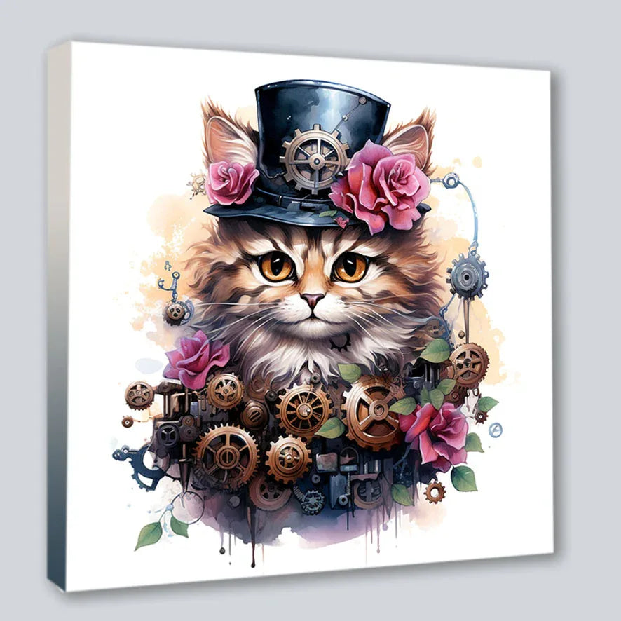 Wandbild Katzenkinder 7 Steampunk Kunstdruck auf Leinwand | Wandbild Galerie
