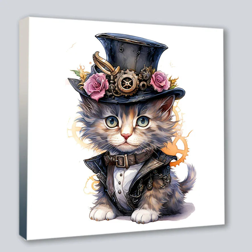Wandbild Katzenkinder 8 Steampunk Kunstdruck auf Leinwand | Wandbild Galerie