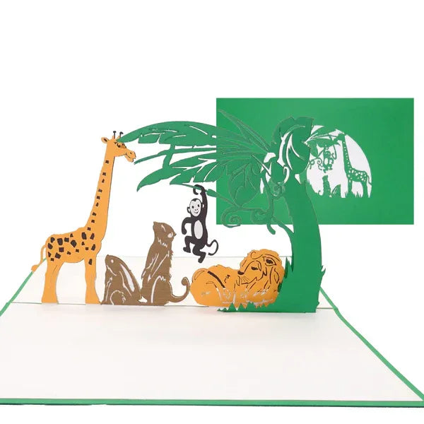 Pop Up Karte "Zoo Tiere" 3D Geburtstagskarte, Gutschein & Einladungskarte Löwe Affe | Wandbild Galerie