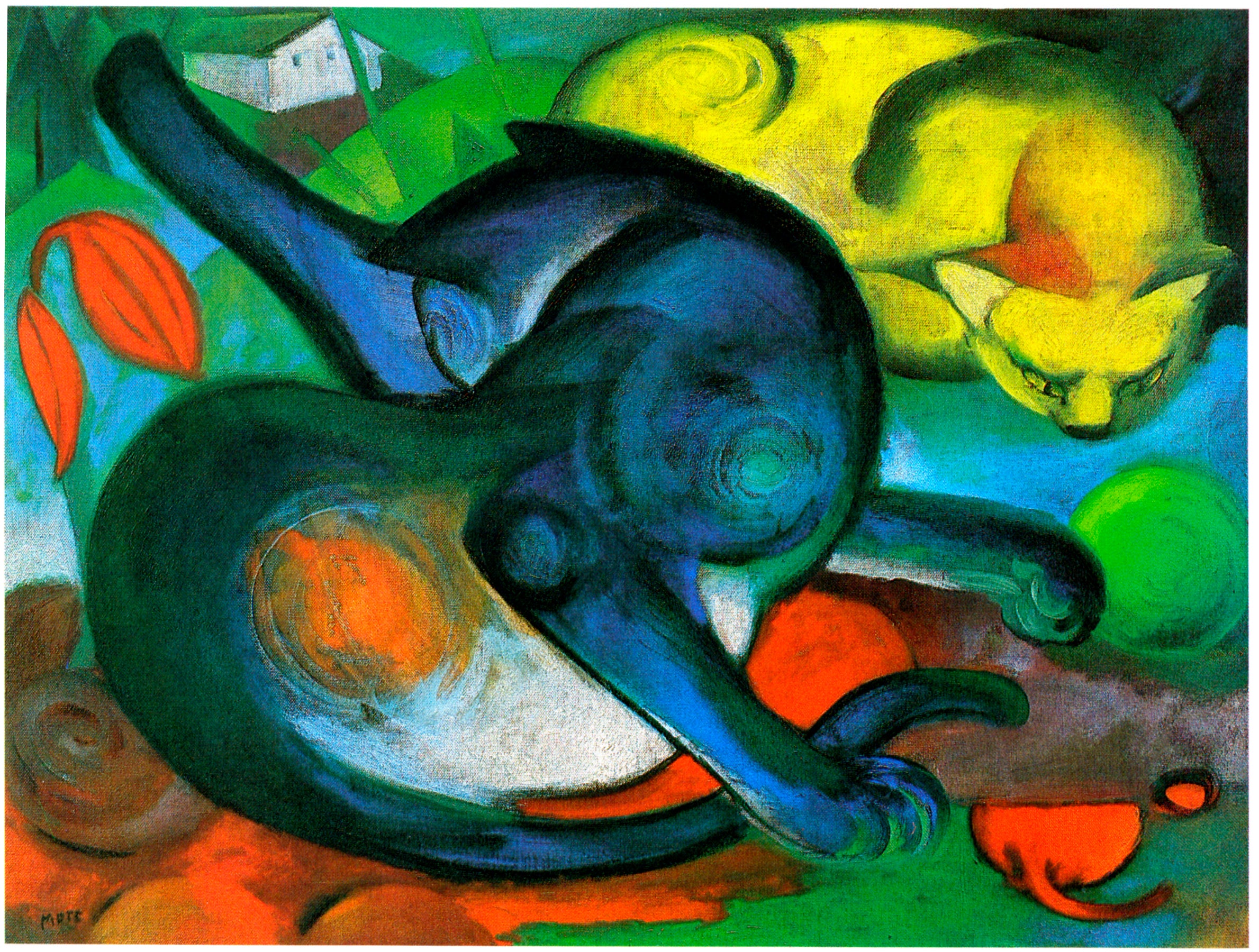 Wandbild Franz Marc Zwei Katzen Blau und Gelb Kunstdruck auf Leinwand